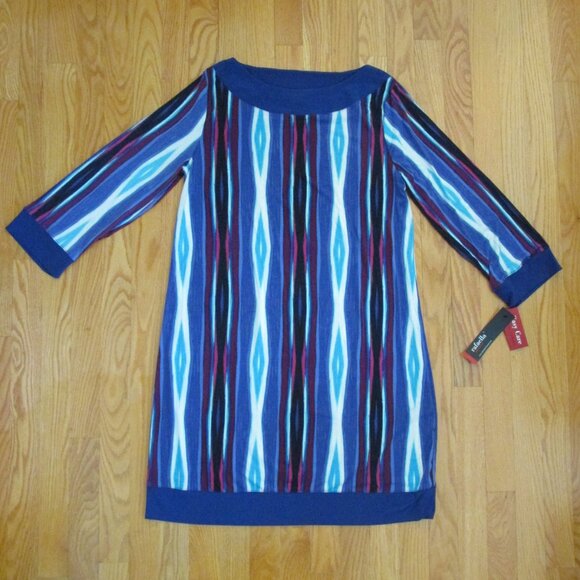 RAFAELLA WOMEN'S SIZE L DRESS PURPLE, FUCHSIA PINK, BLACK TUNIC 3/4 SLEEVES NWT - Picture 1 of 8